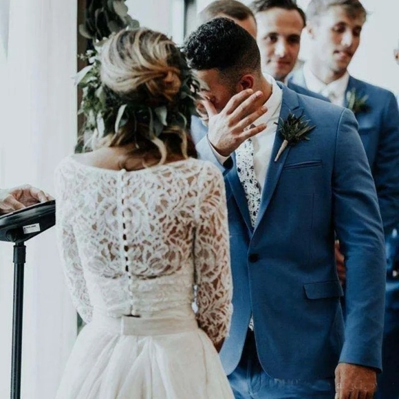 Two Piece White Lace Bohemian Boho Wedding Dress Size 4 Mint Condition - Picture 2 of 16